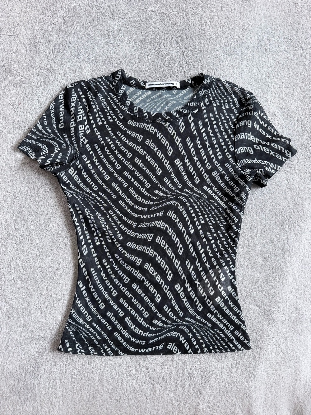 ALEXANDER WANG Women's Black White Logo Pattern Mesh Top Size S